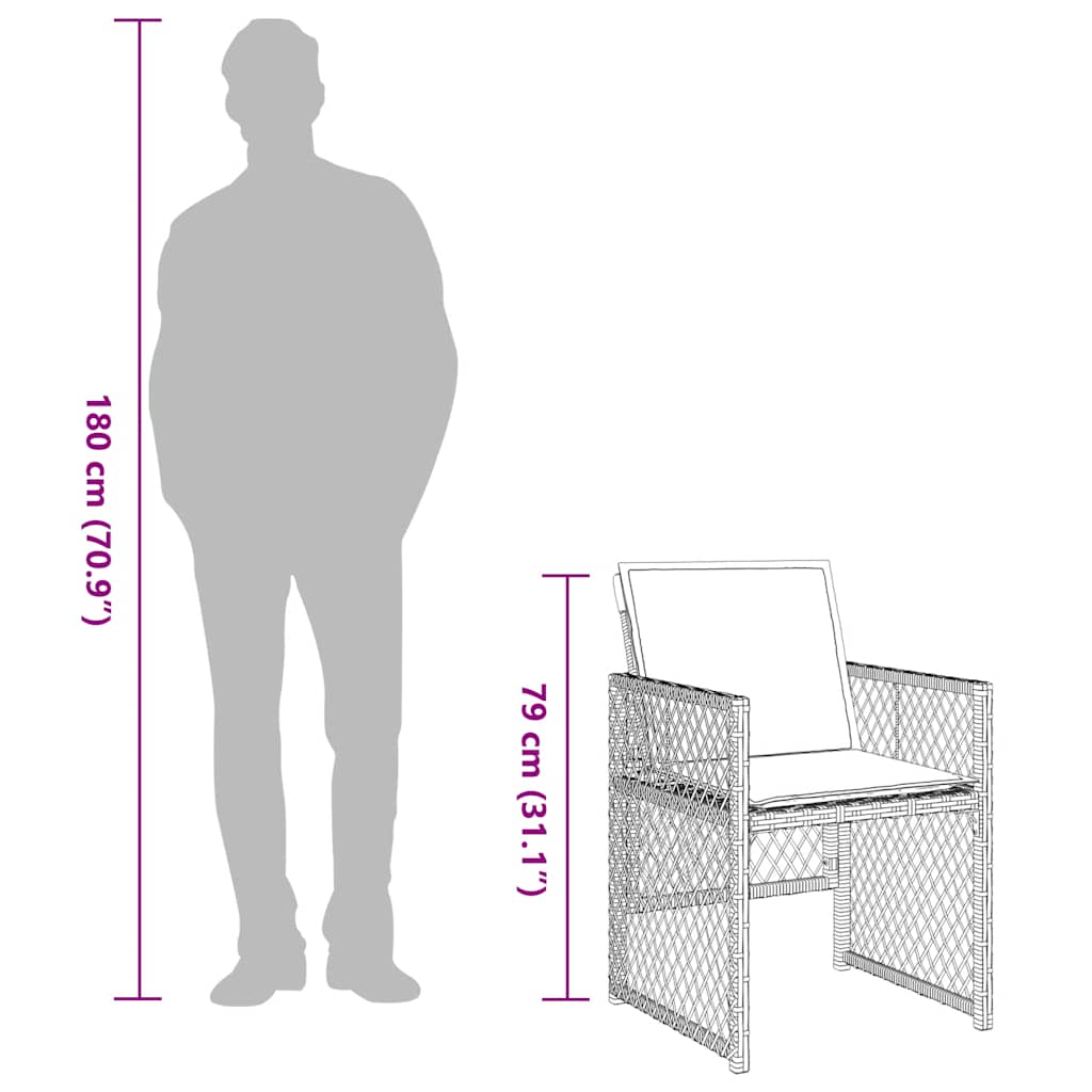 spisebordssæt til haven 9 dele med hynder polyrattan lysegrå