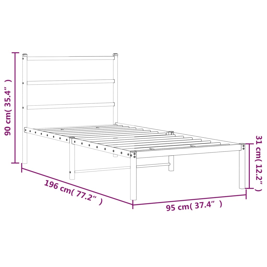sengeramme med sengegavl 90x190 cm metal sort