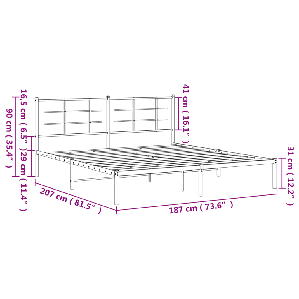 sengeramme med sengegavl 180x200 cm metal hvid