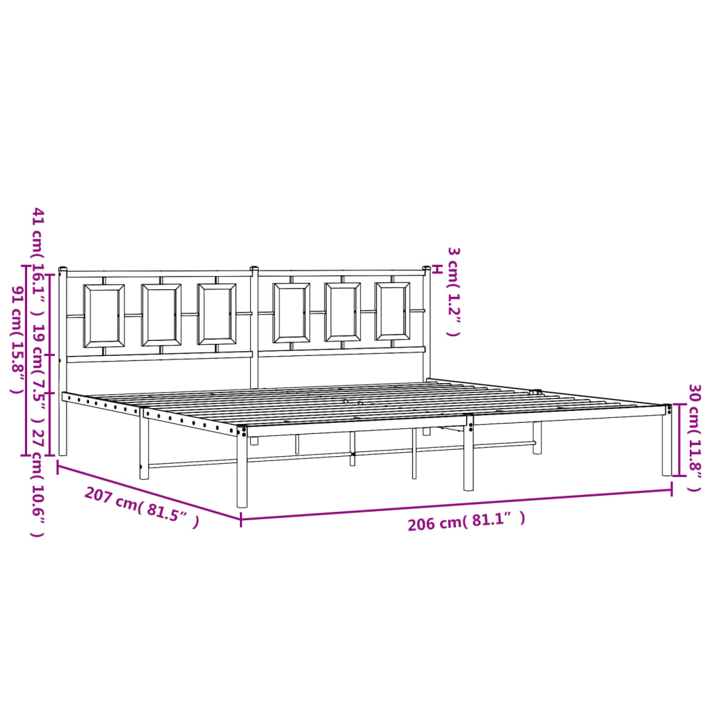 sengeramme med sengegavl 200x200 cm metal hvid