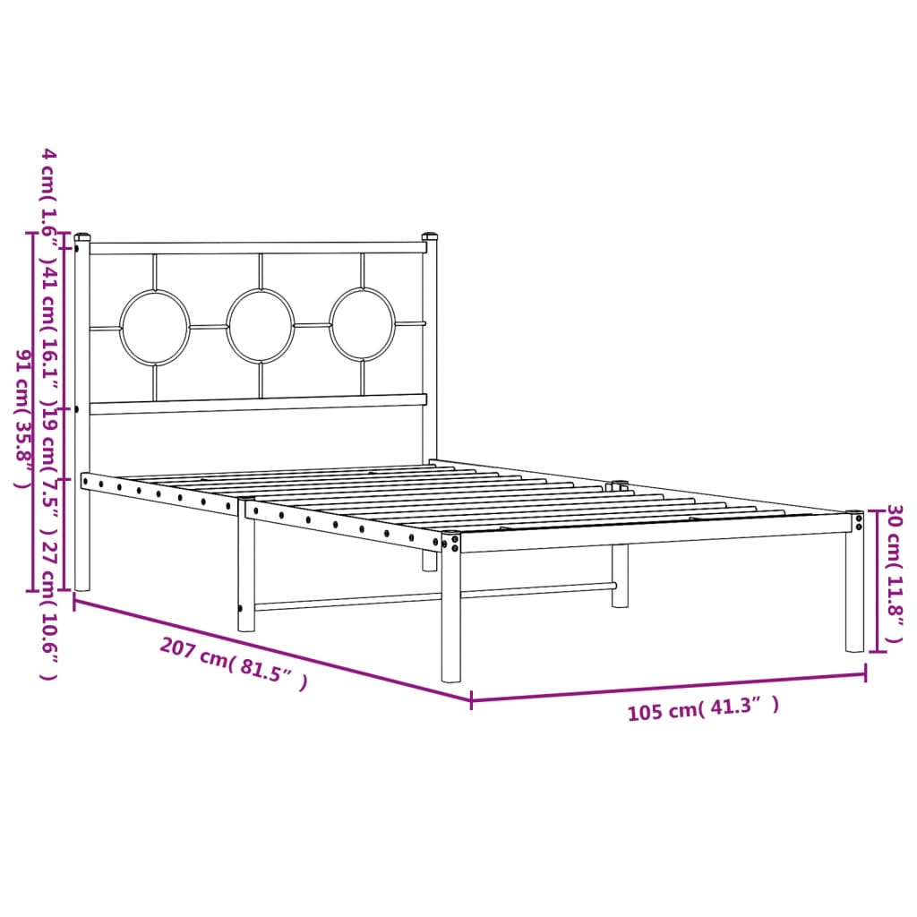 sengeramme med sengegavl 100x200 cm metal hvid