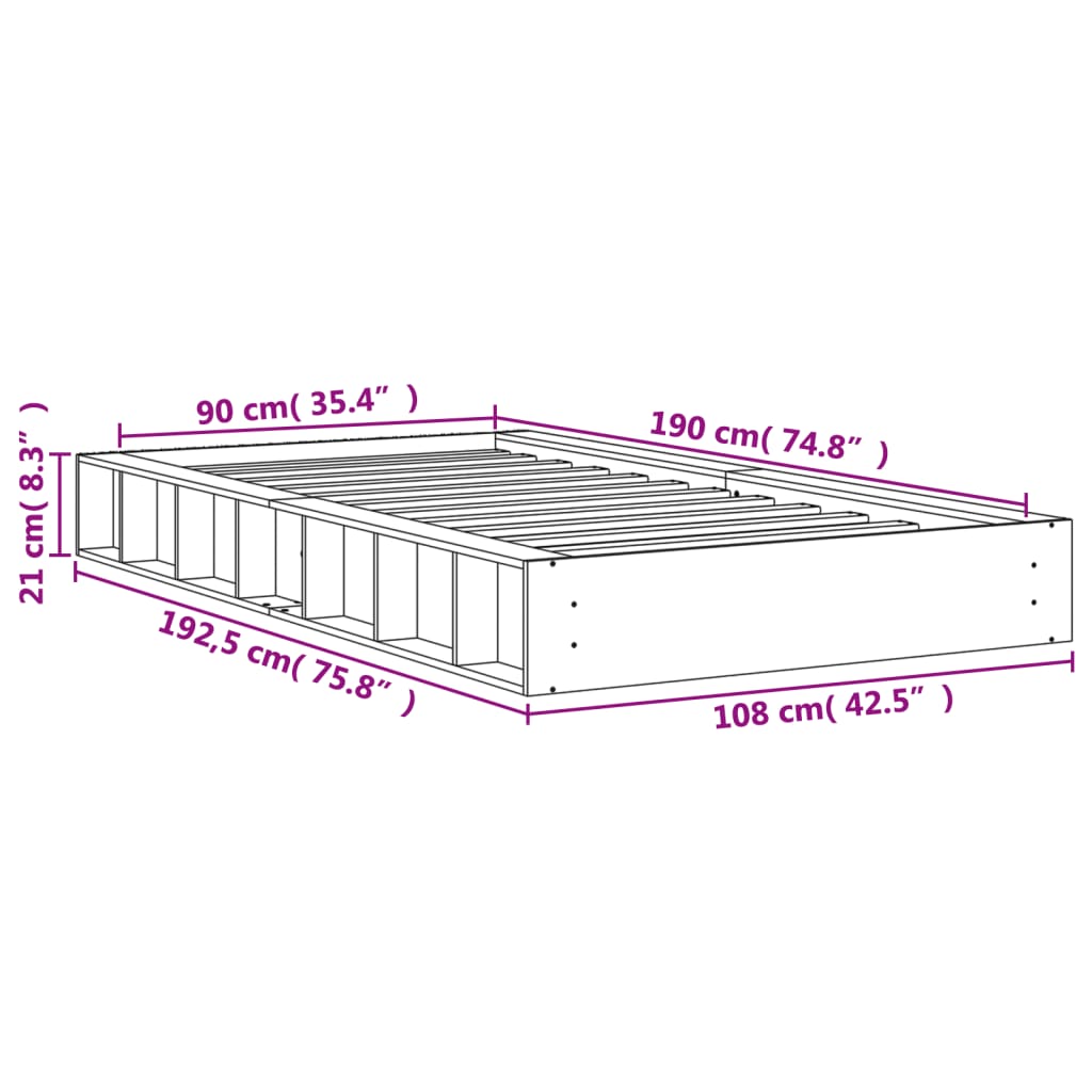 sengeramme uden madras 90x190 cm massivt fyrretræ gyldenbrun