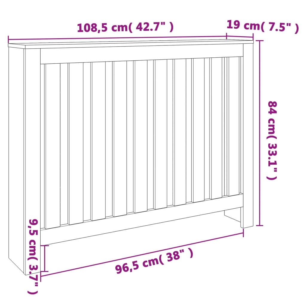 radiatorskjuler 108,5x19x84 cm massivt fyrretræ gyldenbrun