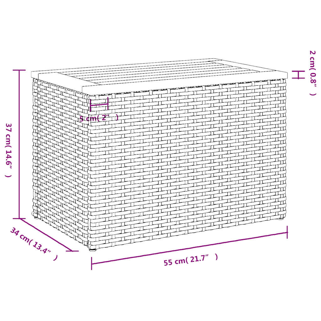 havesideborde 2 stk. 55x34x37 cm polyrattan og massivt træ grå