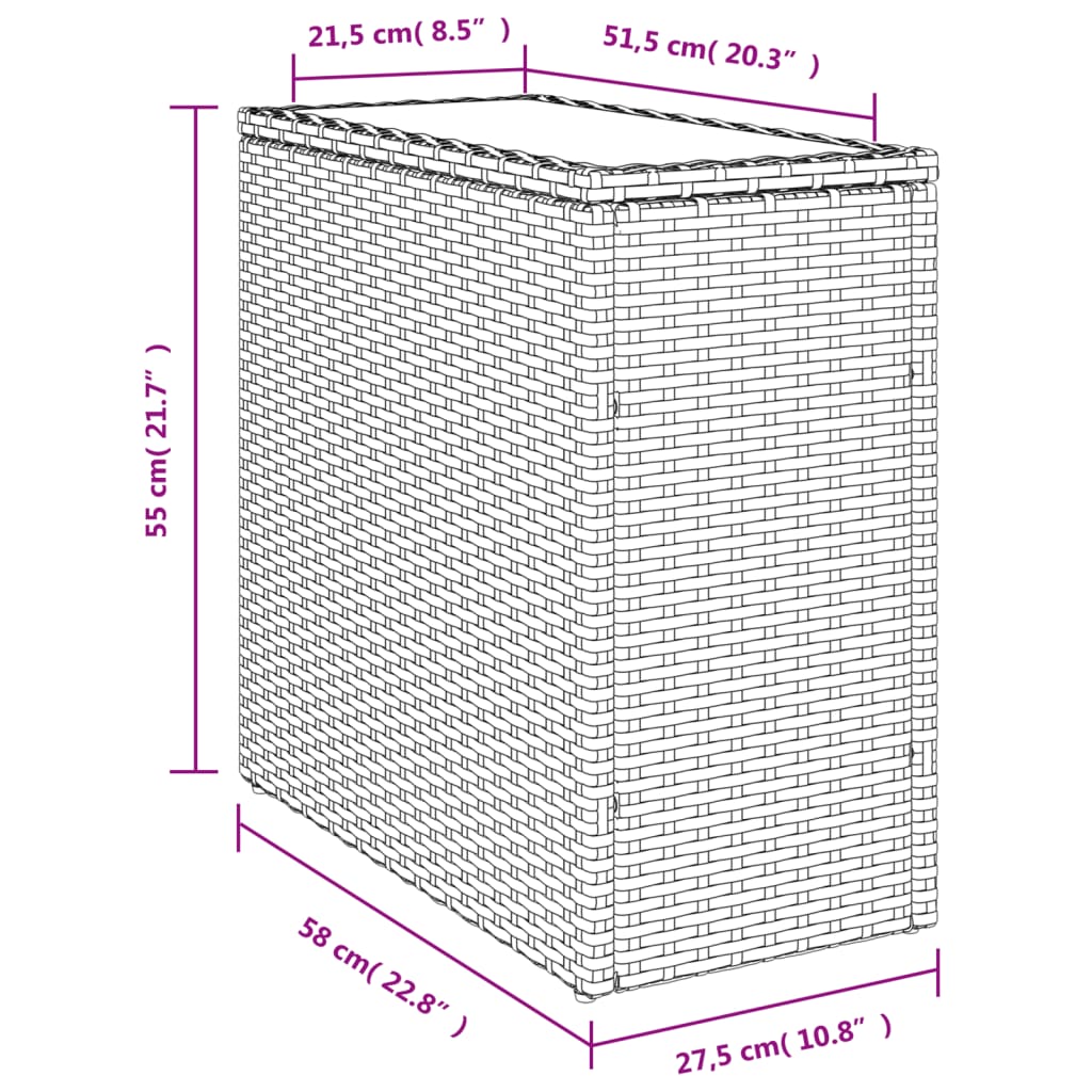 havesidebord med glastop 58x27,5x55 cm polyrattan grå