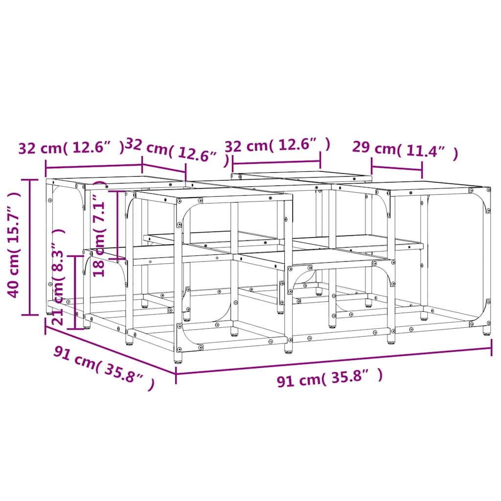 sofabord 91x91x40 cm konstrueret træ sort