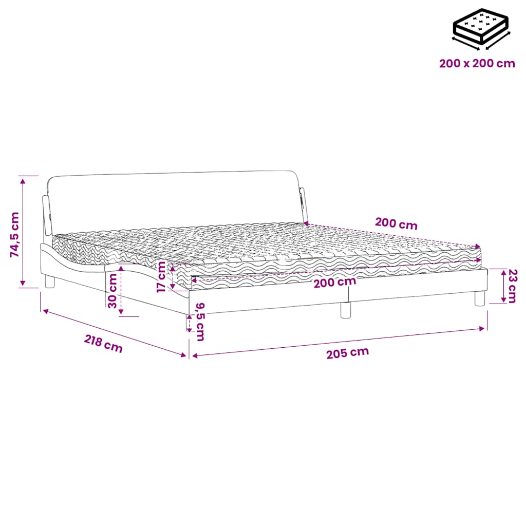 seng med madras Dover 200x200 cm stof cremefarvet