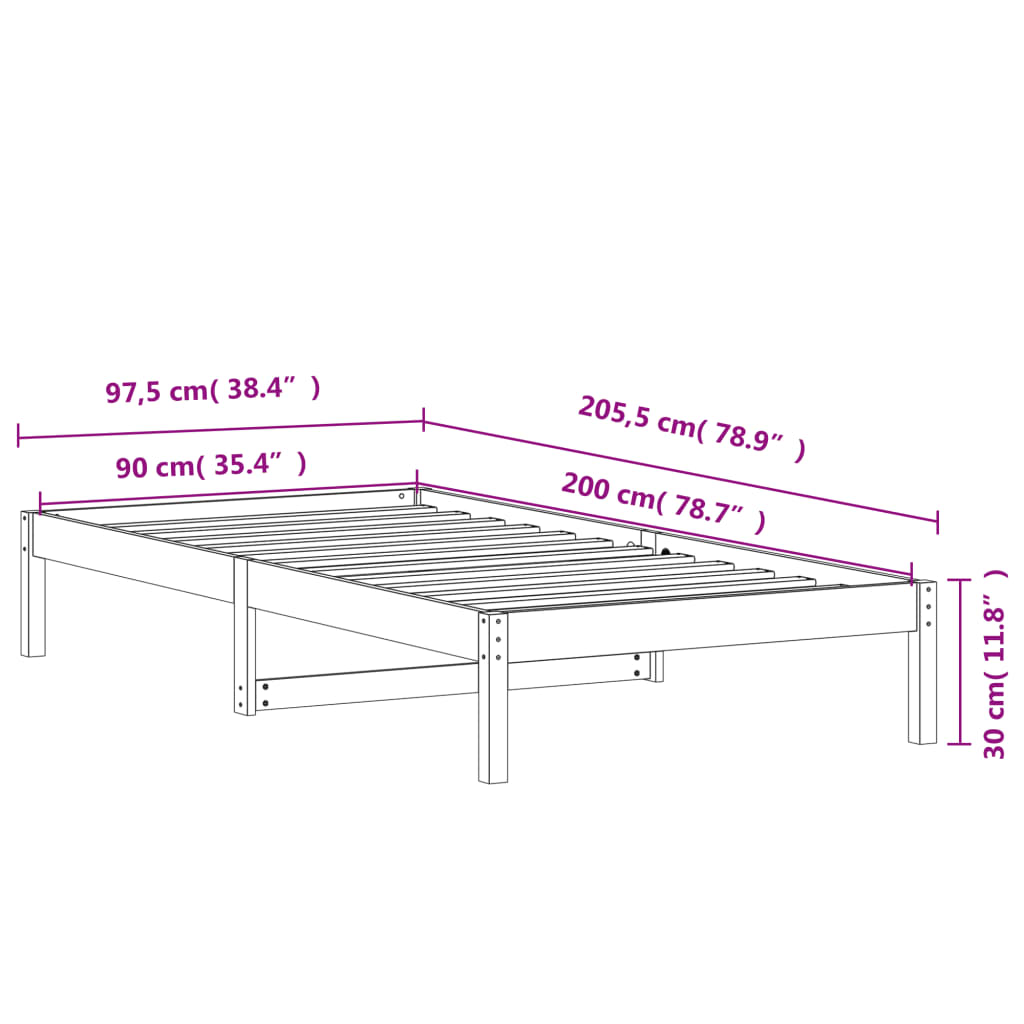 daybed uden madras 90x200 cm massivt fyrretræ gyldenbrun