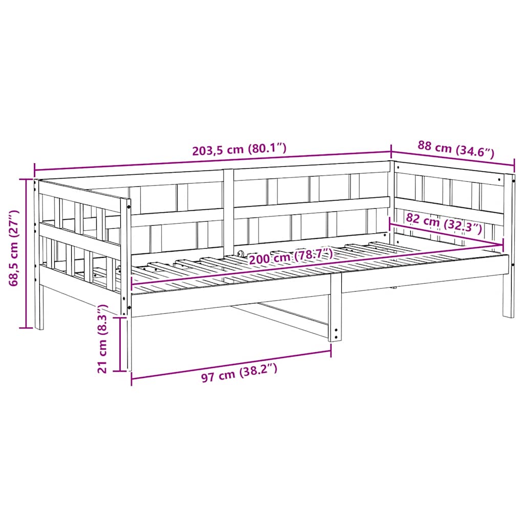 daybed uden madras 80x200 cm massivt fyrretræ gyldenbrun