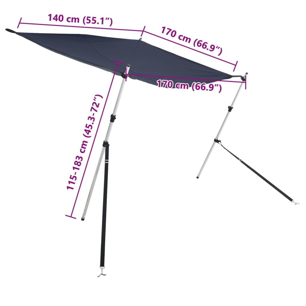 solsejl til båd 170x170x(115-183) cm forlængerdel blå