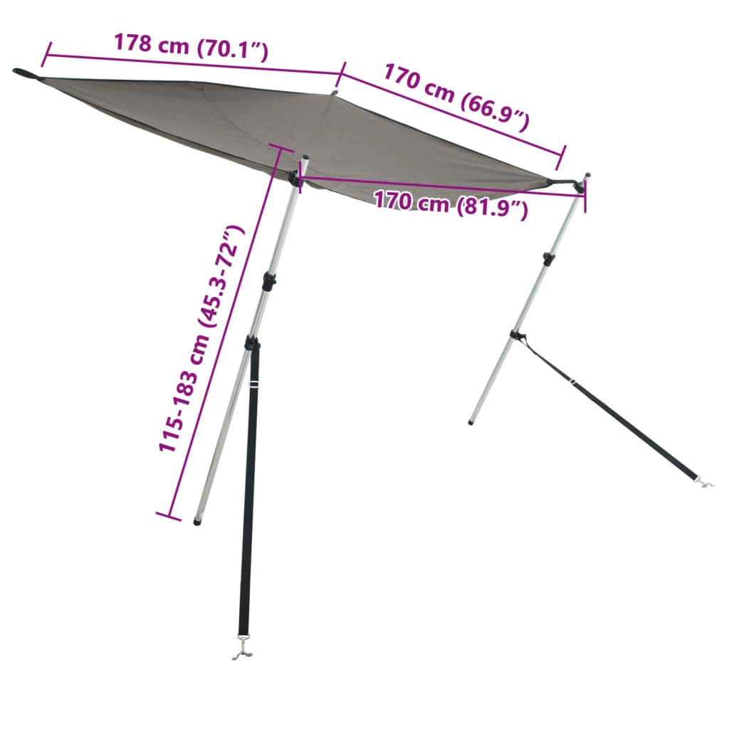 solsejl til båd 170x208x(115-183) cm forlængerdel antracitgrå