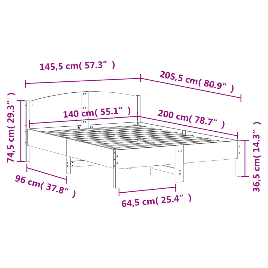 sengeramme uden madras 140x200 cm massivt fyr gyldenbrun