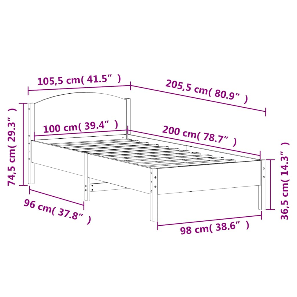 sengeramme uden madras 100x200 cm massivt fyrretræ hvid