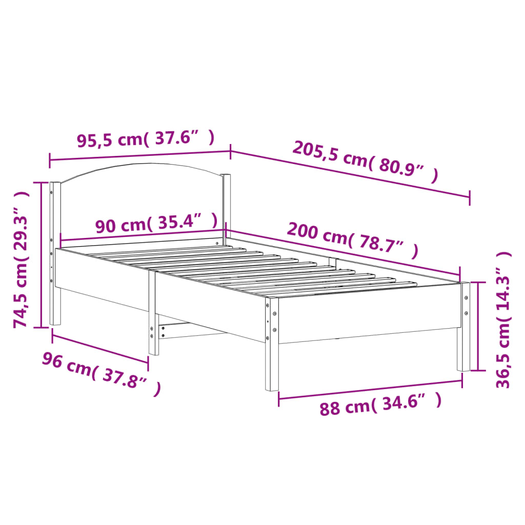 sengeramme uden madras 90x200 cm massivt fyrretræ gyldenbrun