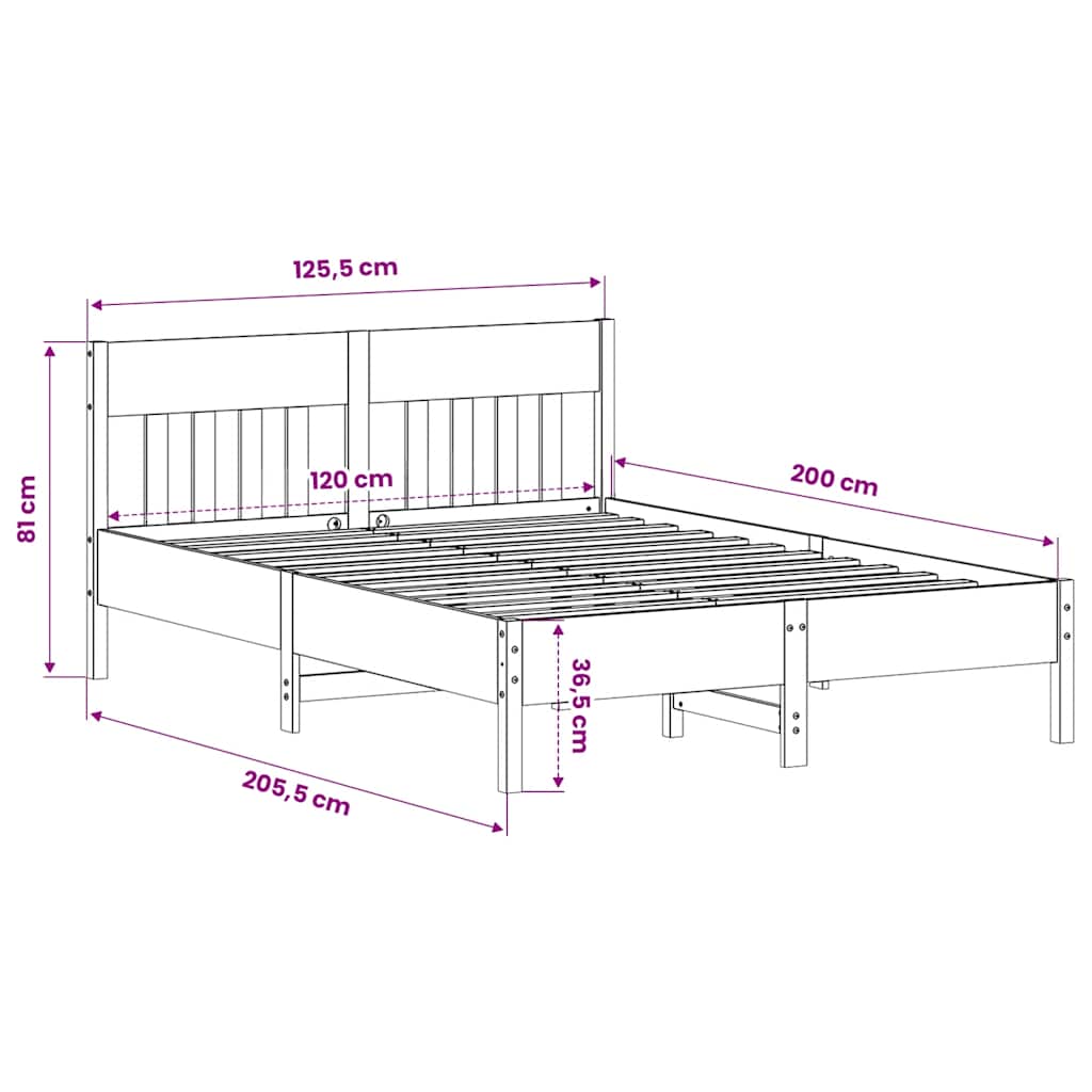 sengeramme uden madras 120x200 cm massivt fyrretræ hvid