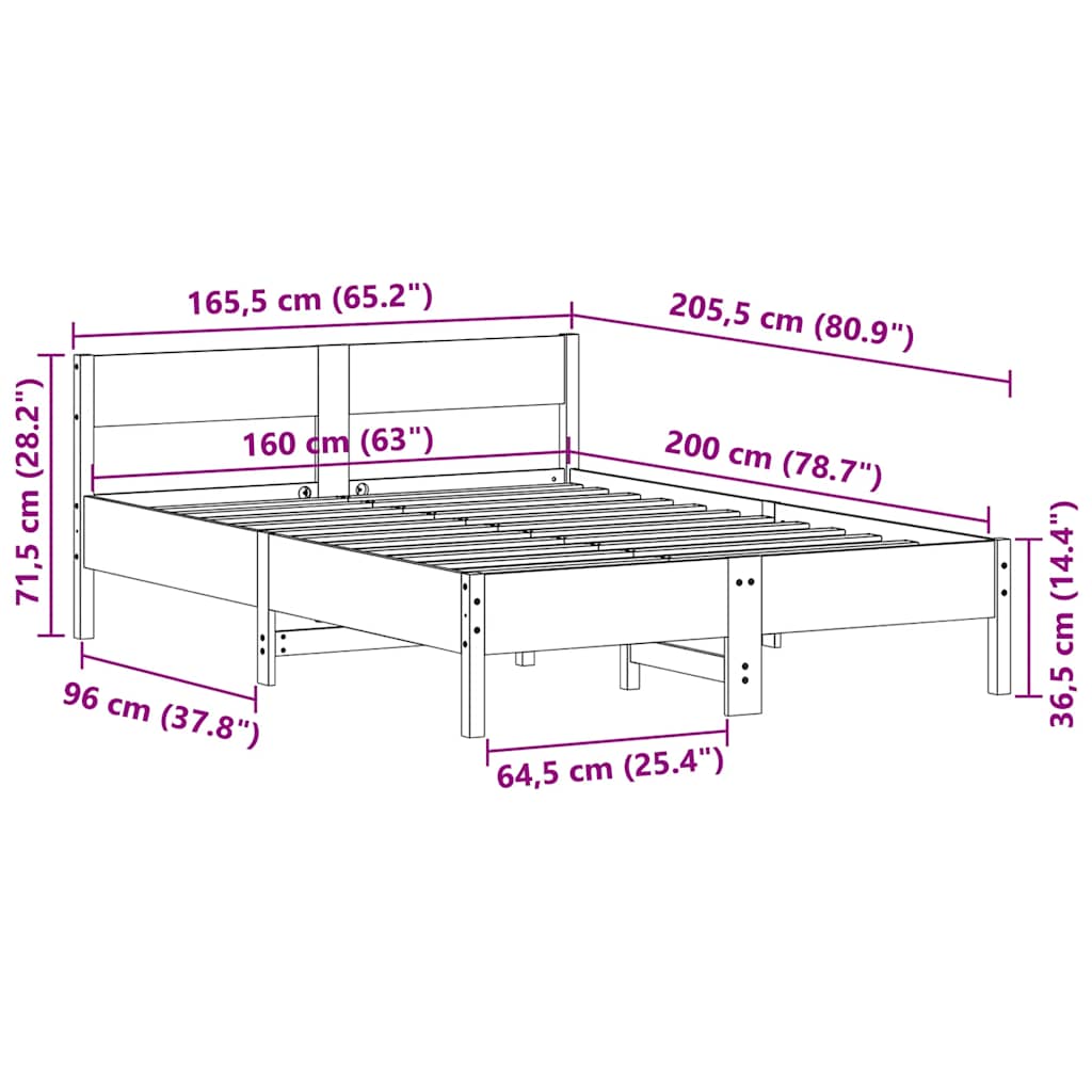 sengeramme uden madras 160x200 cm massivt fyrretræ gyldenbrun