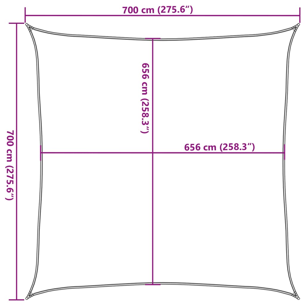 solsejl 7x7 m 100 % polyesterstof lysegrå