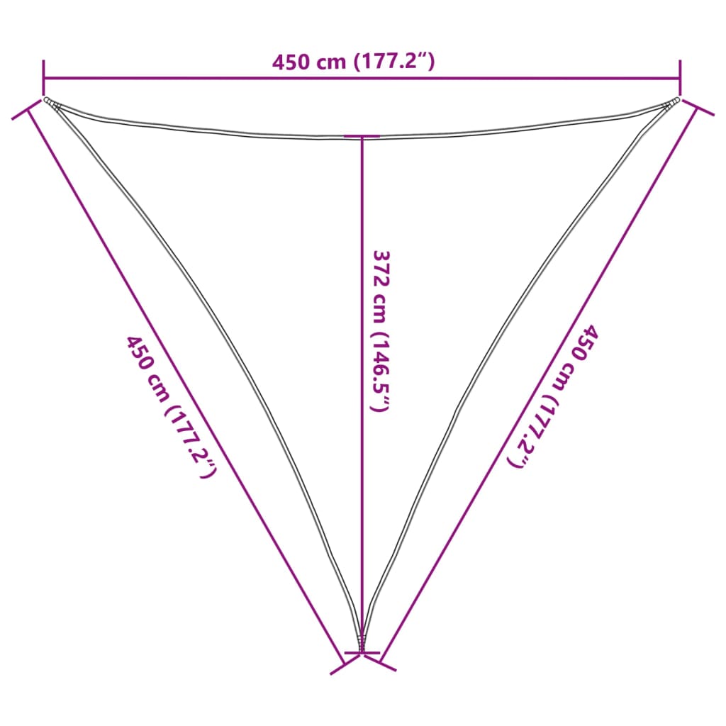 solsejl 4,5x4,5x4,5 m 100 % polyesterstof sandfarvet