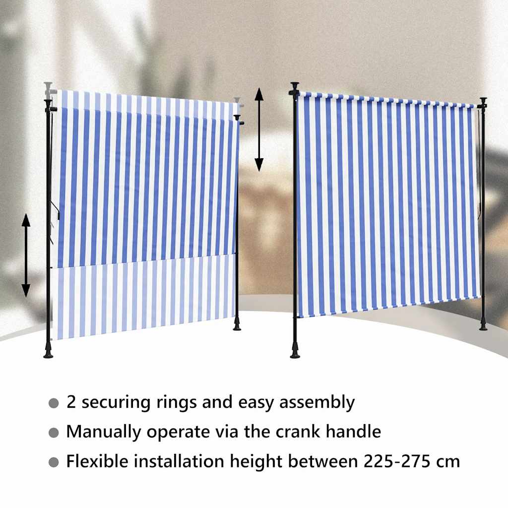 udendørs rullegardin 150x270 cm stof og stål blå og hvid