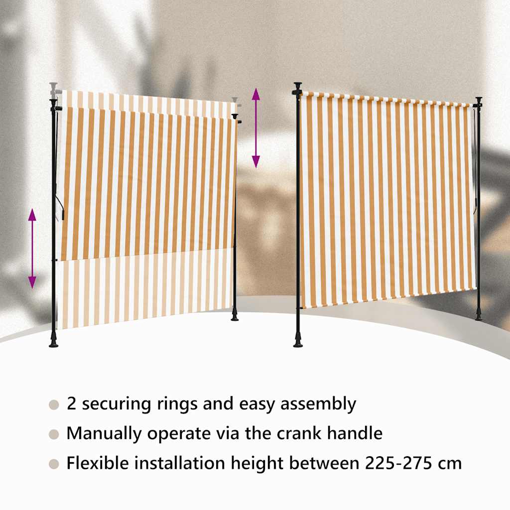 udendørs rullegardin 200x270 cm stof og stål orange og hvid