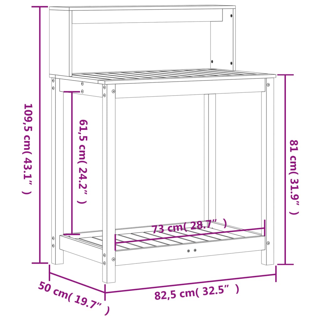 plantebord med hylder 82,5x50x109,5 cm massivt fyrretræ