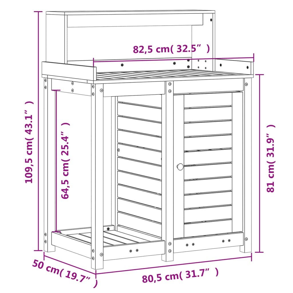 plantebord med hylder 82,5x50x109,5 cm massivt fyrretræ hvid