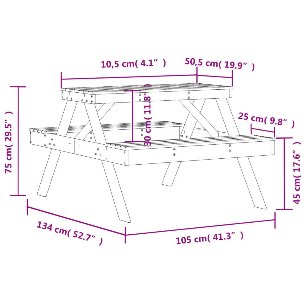 picnicbord 105x134x75 cm massivt douglasgran