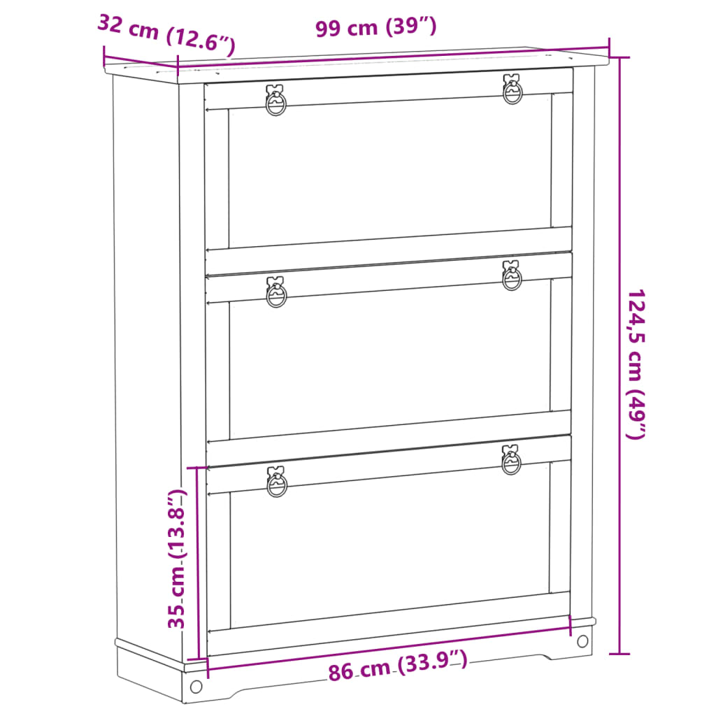 skoskab Corona 99x32x124,5 cm massivt fyrretræ