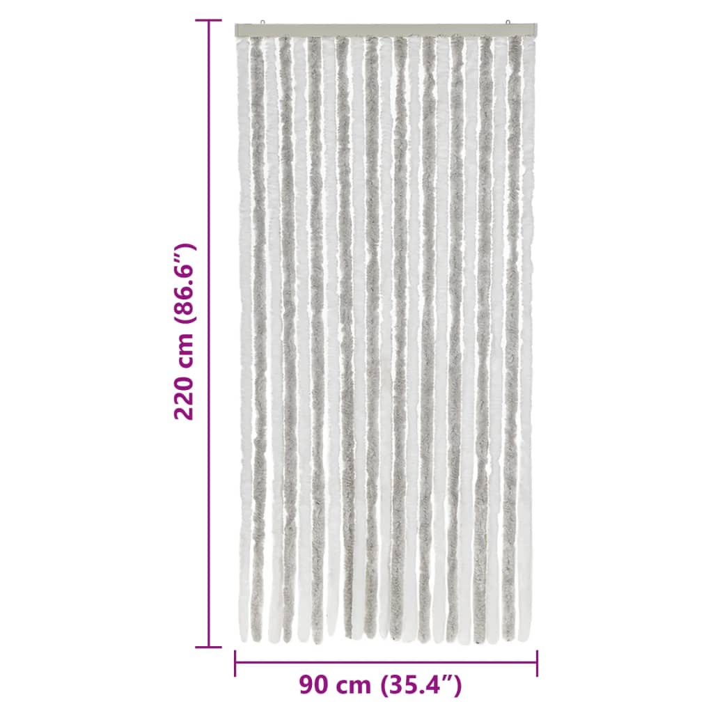 flueforhæng 90x220 cm chenille lysegrå og hvid