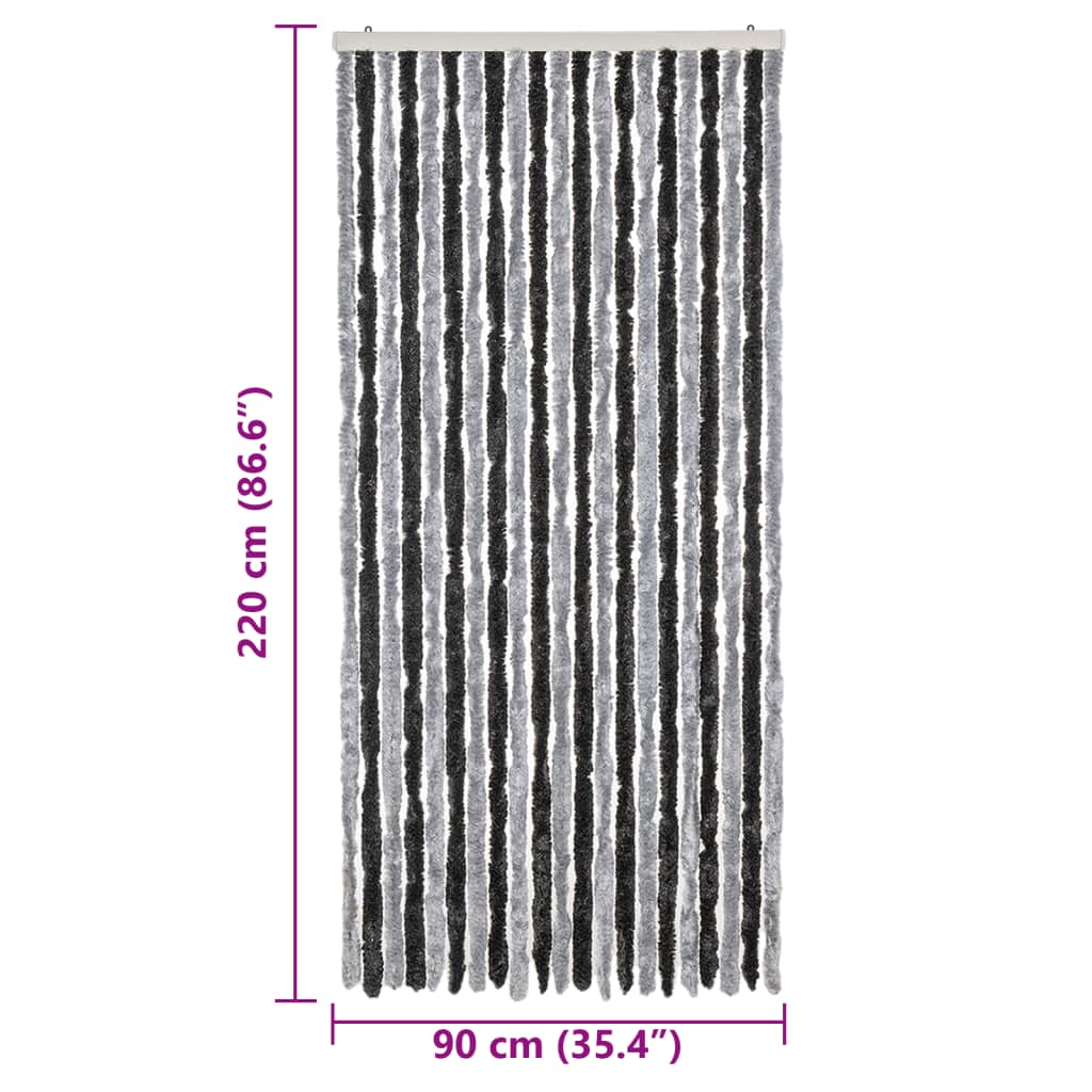 flueforhæng 90x220 cm chenille grå og sort