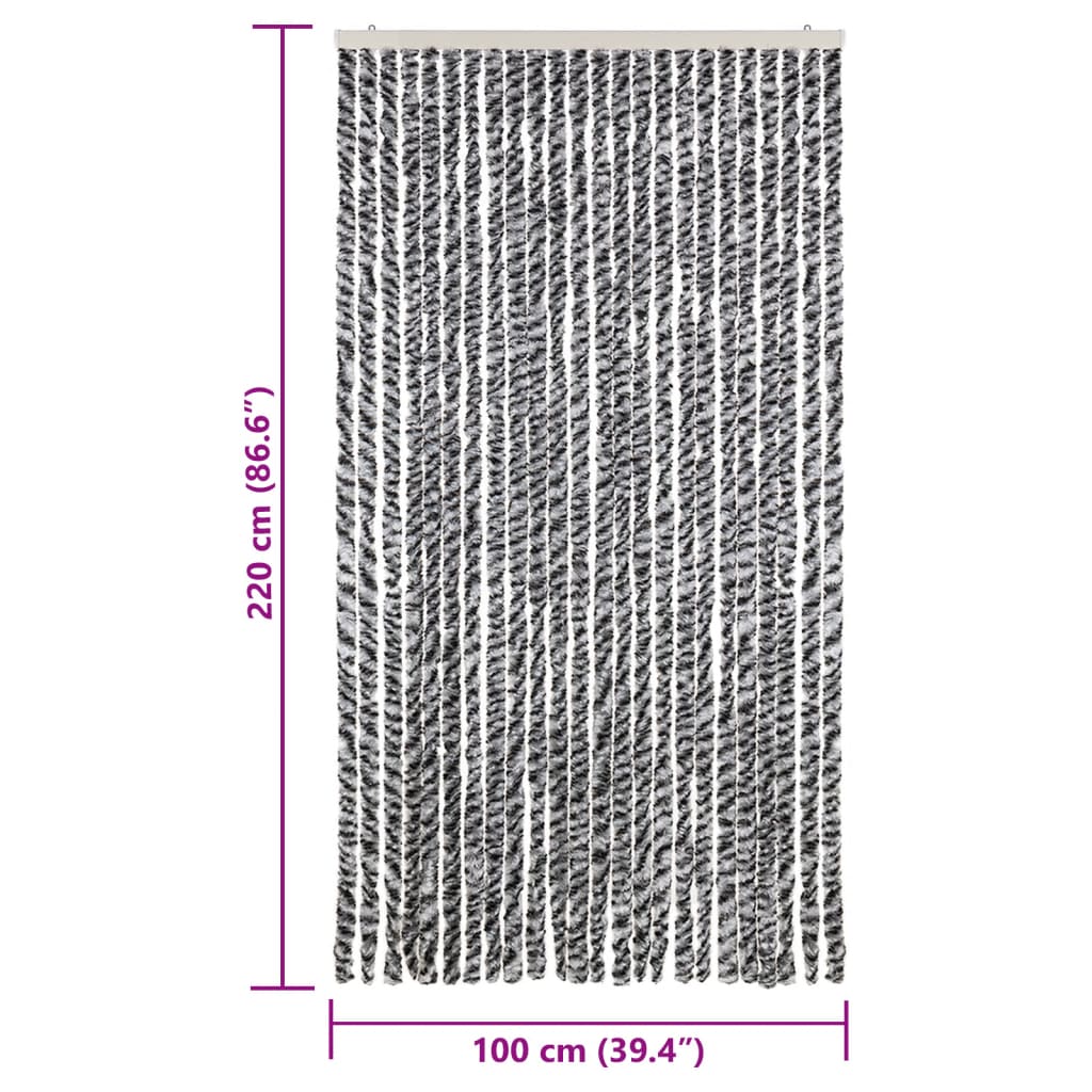 flueforhæng 100x220 cm chenille grå + sort og hvid