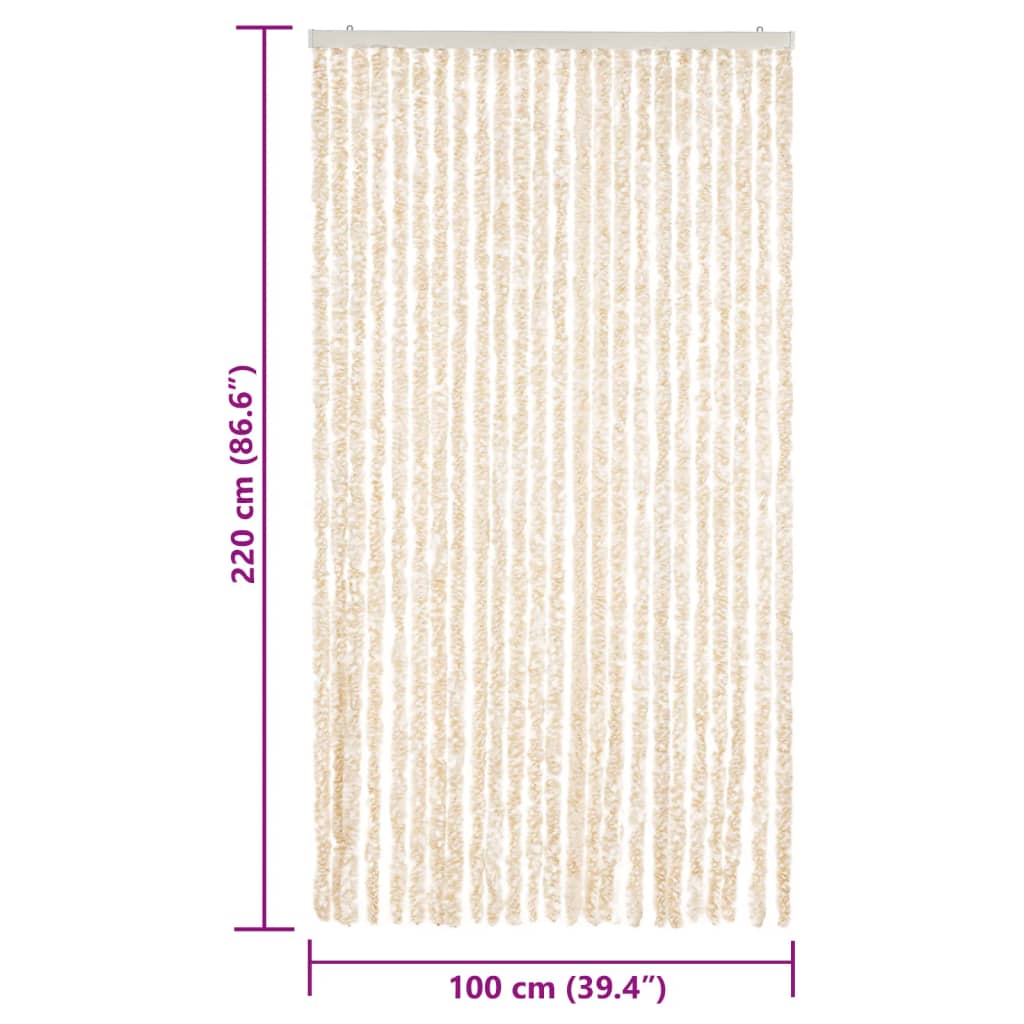 flueforhæng 100x220 cm chenille beige og hvid