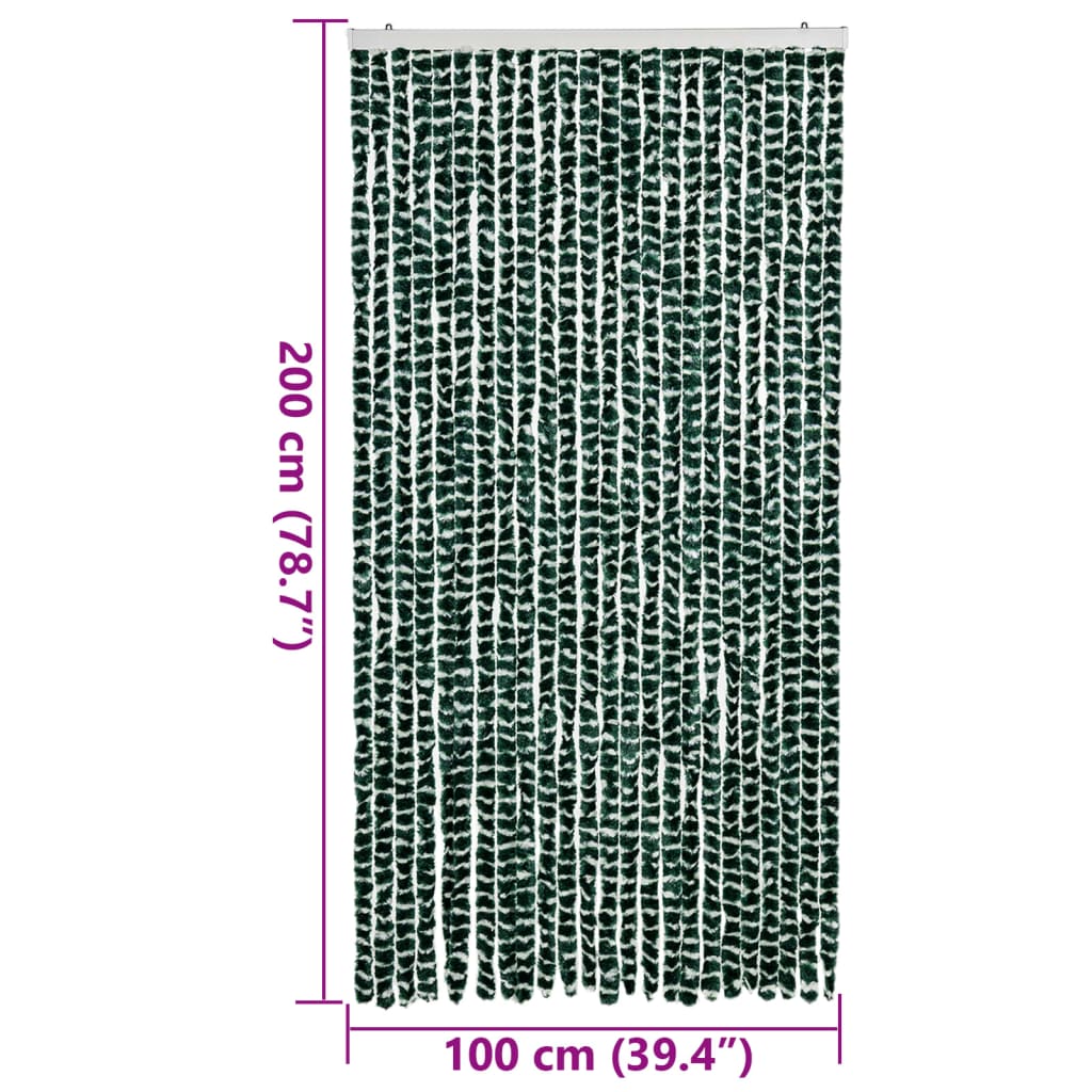 flueforhæng 100x200 cm chenille grøn og hvid
