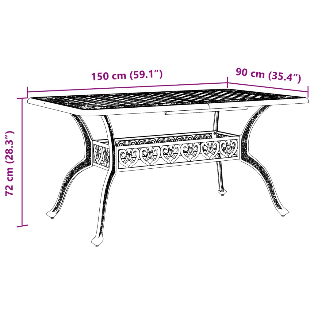 havebord 150x90x72 cm støbt aluminium hvid