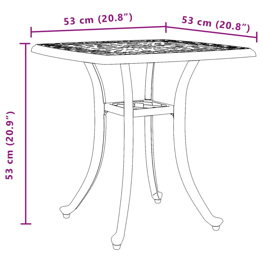 havebord 53x53x53 cm støbt aluminium sort
