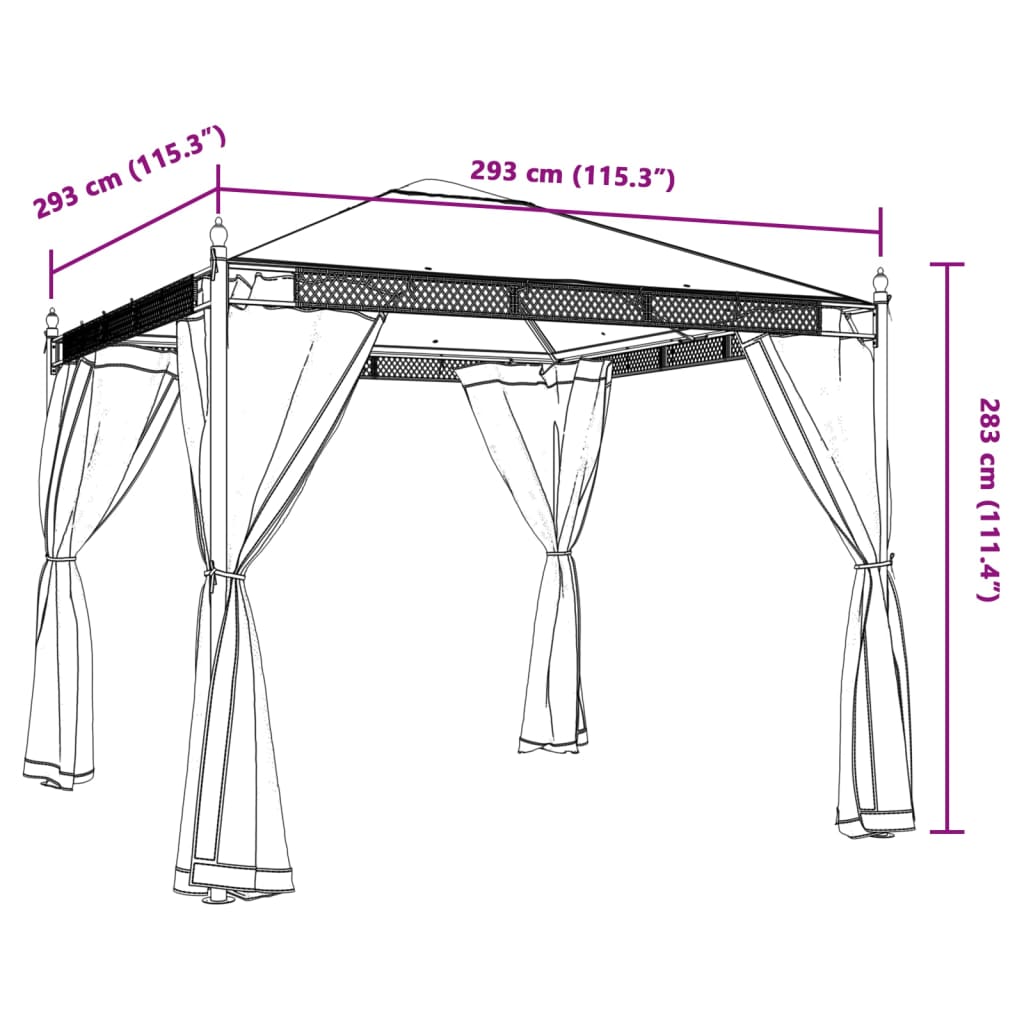 pavillon 2,93x2,93 m meshvægge stål cremefarvet