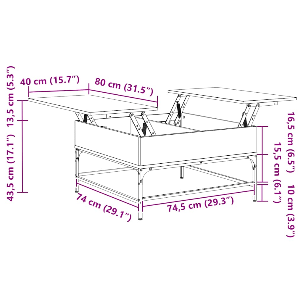 sofabord 80x80x45 cm konstrueret træ og metal grå sonoma-eg