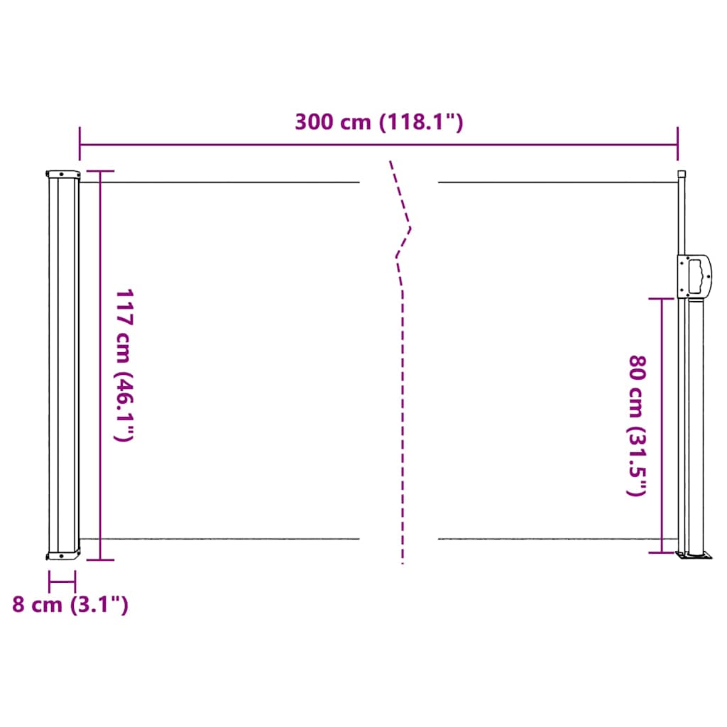 sidemarkise 117x300 cm sammenrullelig beige