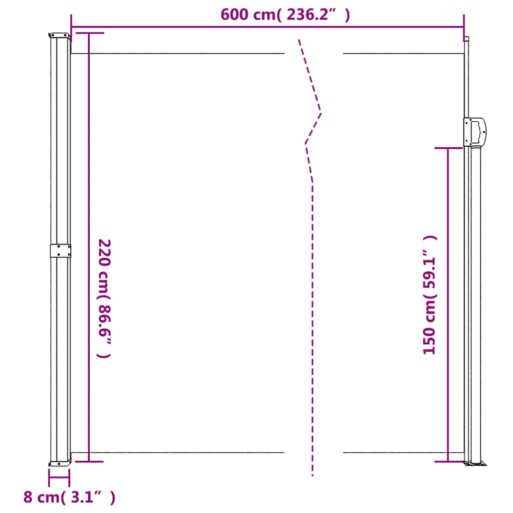 sammenrullelig sidemarkise 220x600 cm antracitgrå