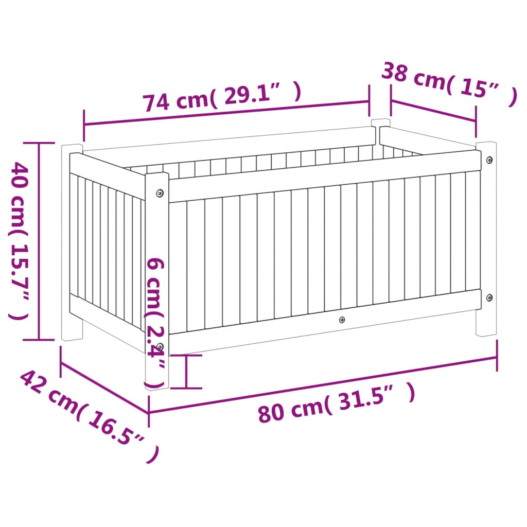 plantekasse med for 80x42x40 cm massivt akacietræ