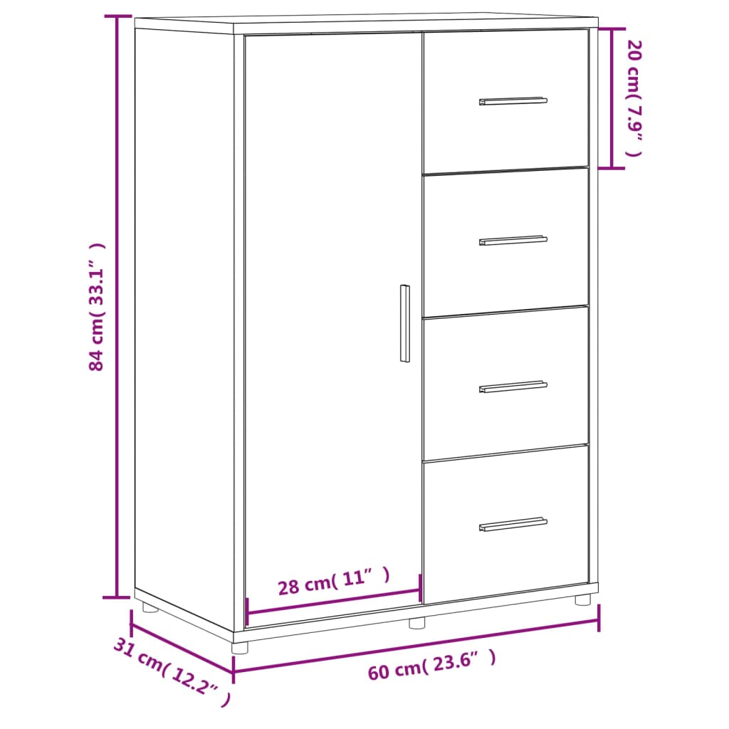 skab 60x31x84 cm konstrueret træ hvid