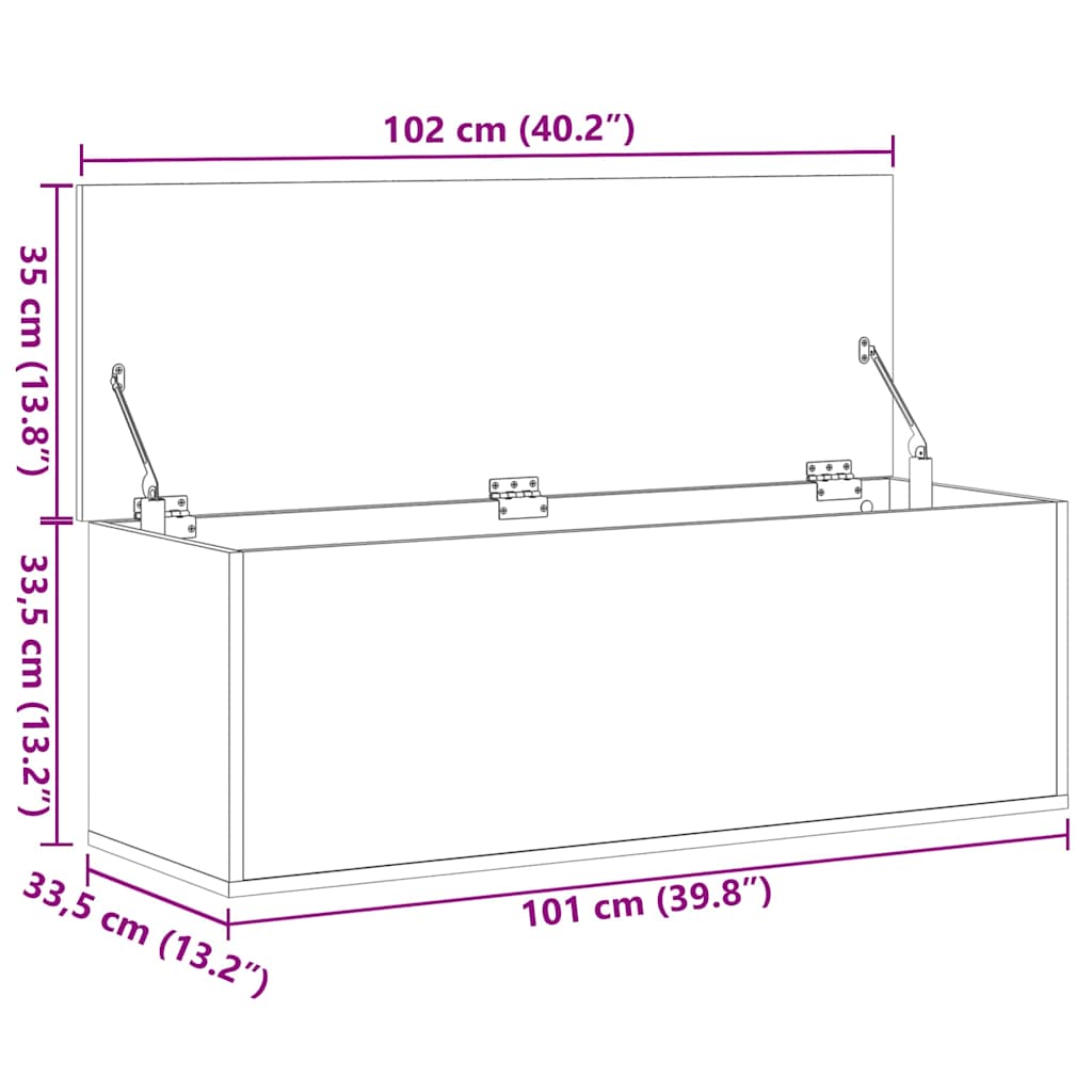opbevaringsboks 102x35x35 cm konstrueret træ hvid