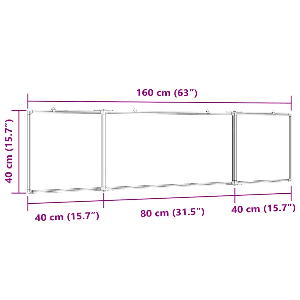 magnetisk whiteboard 160x40x1,7 cm foldbart aluminium