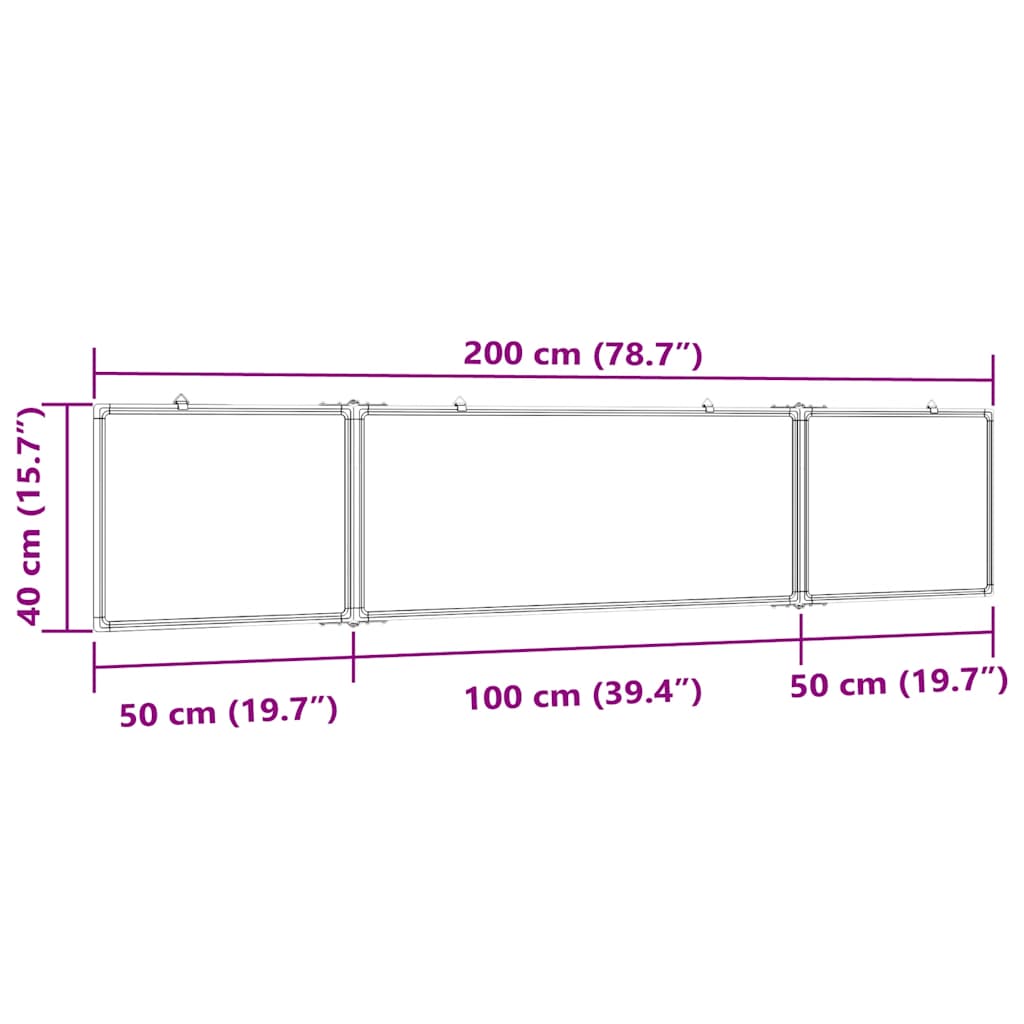 magnetisk whiteboard 200x40x1,7 cm foldbart aluminium