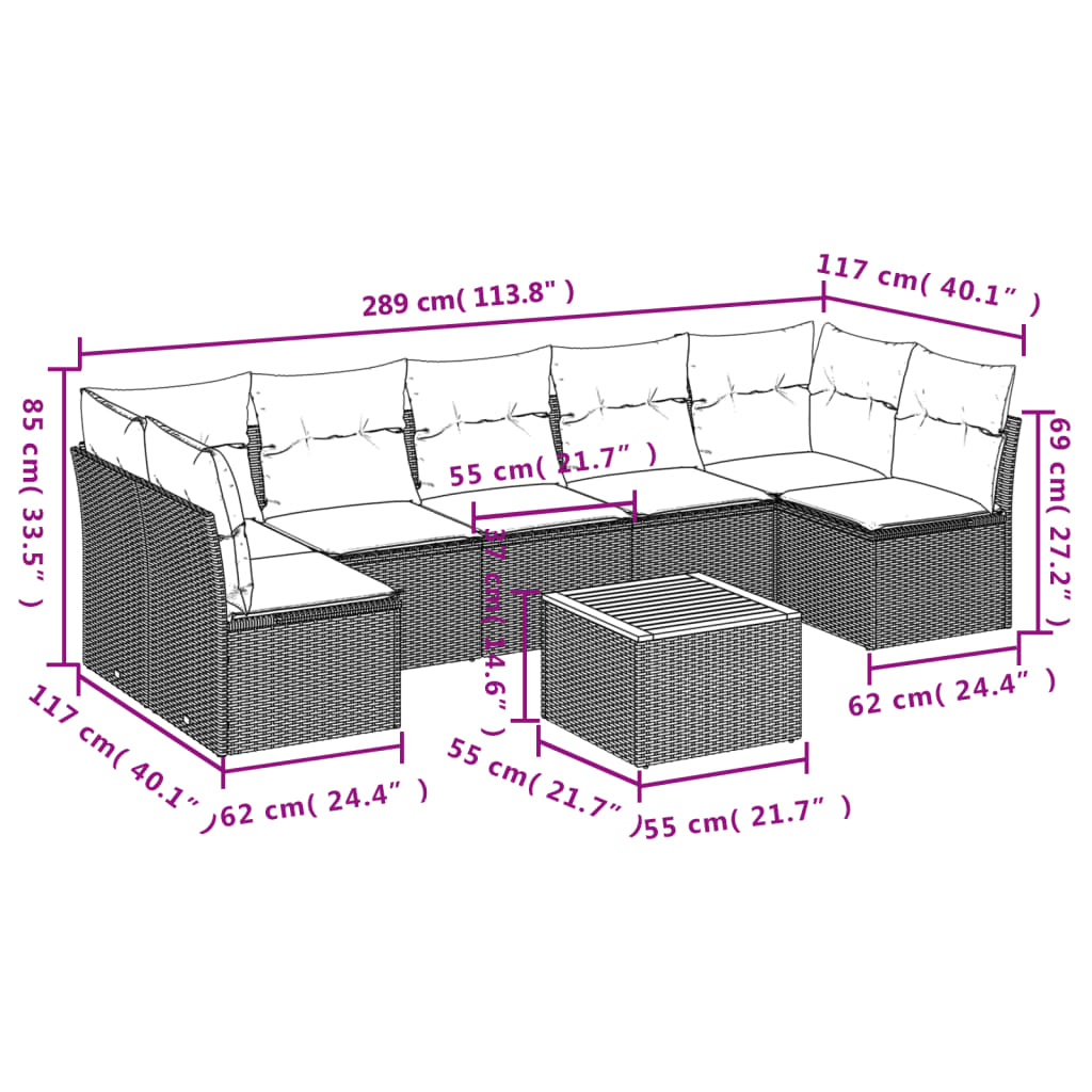 sofasæt til haven 8 dele med hynder polyrattan beige