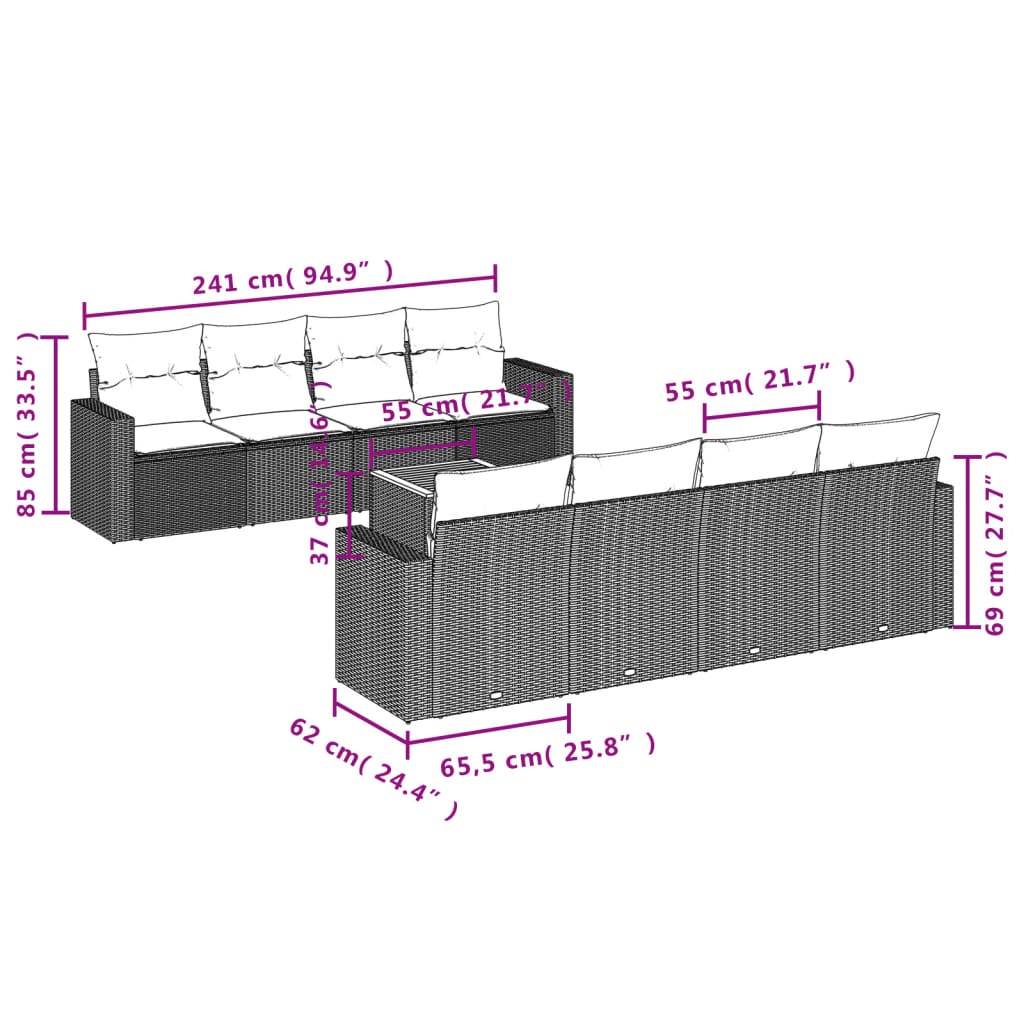 sofasæt til haven 9 dele med hynder polyrattan beige
