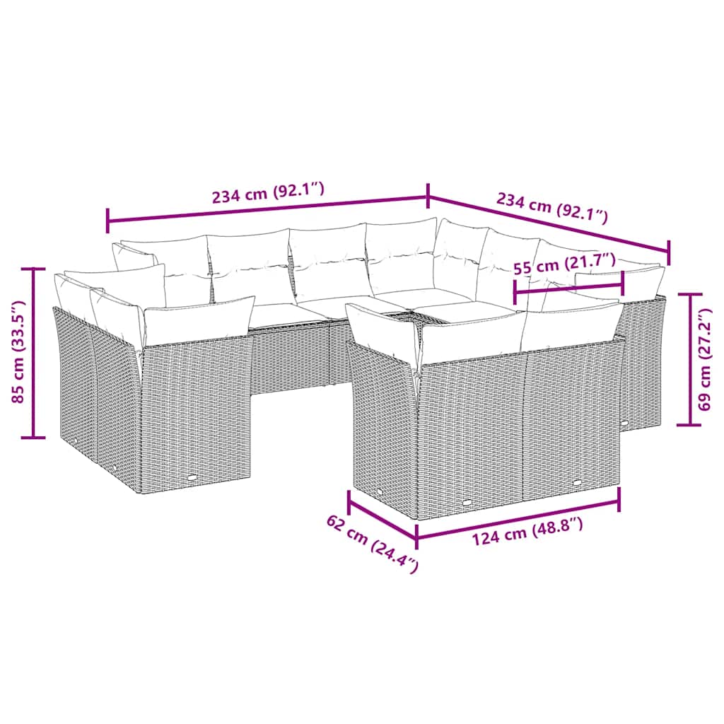sofasæt til haven 11 dele med hynder polyrattan sort