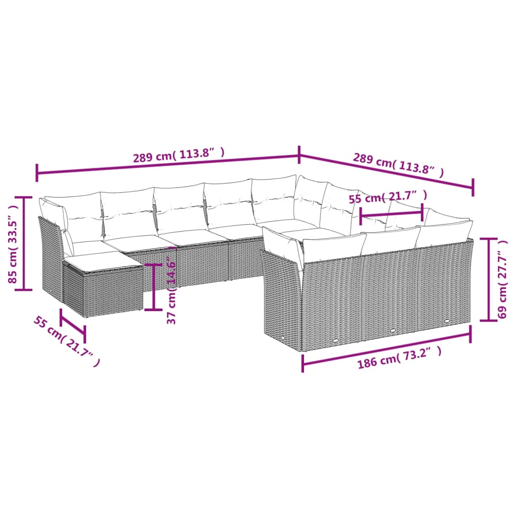 sofasæt til haven 12 dele med hynder polyrattan beige