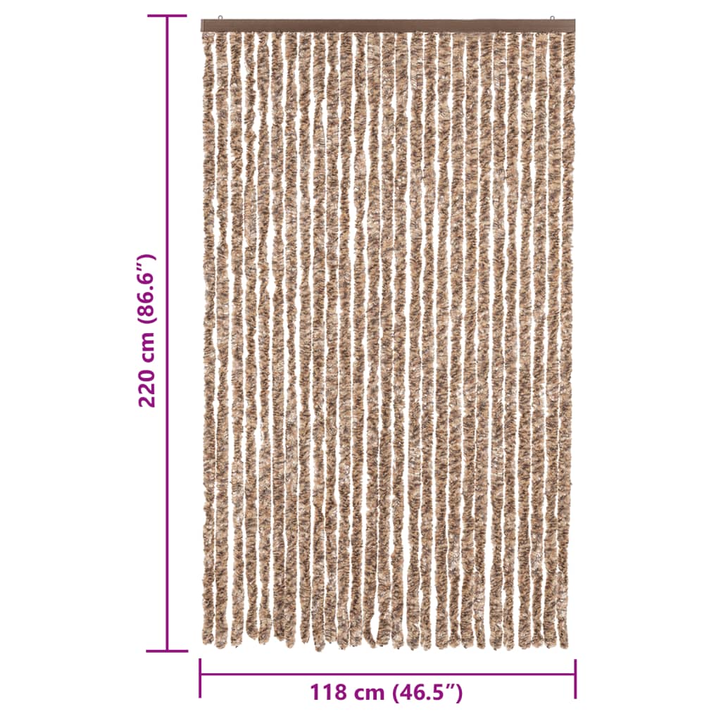 flueforhæng 118x220 cm chenille beige og mørkebrun