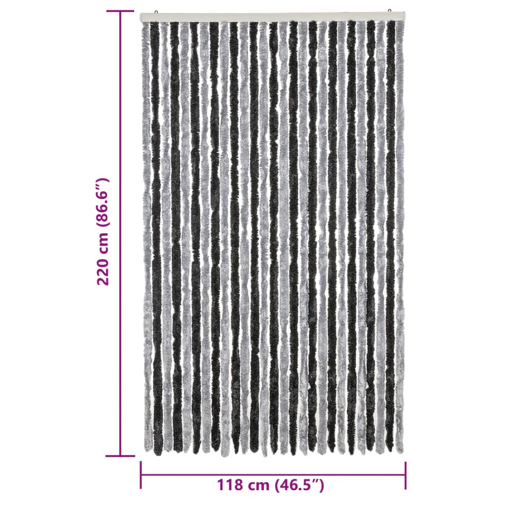 flueforhæng 118x220 cm chenille grå og sort
